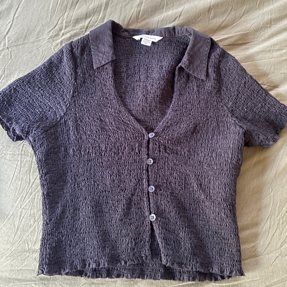 Black Ribbed American Eagle Blouse